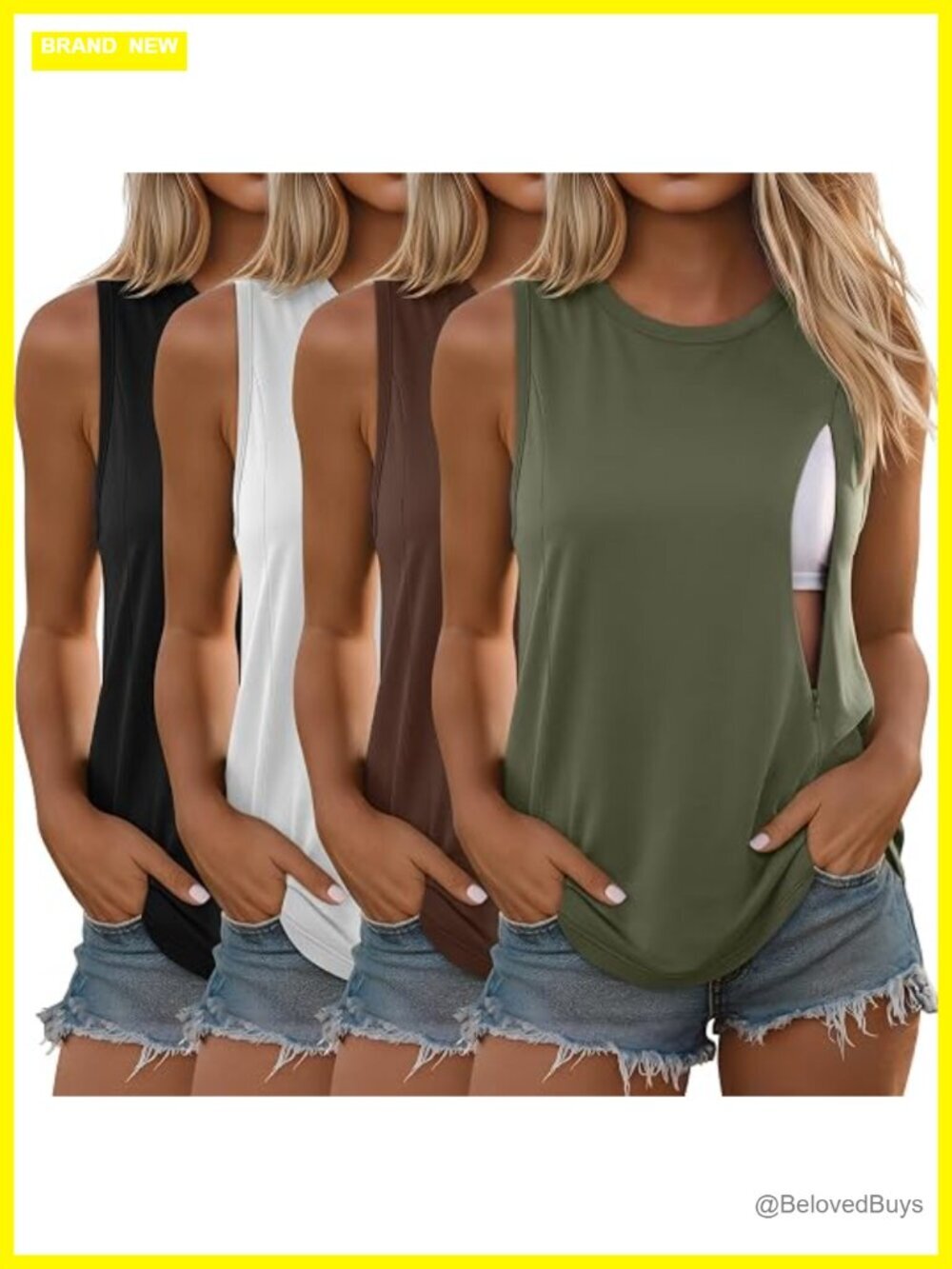 4 Pack Nursing Tank Tops with Hidden Zippers Sleeveless Maternity Tops Loose Fit